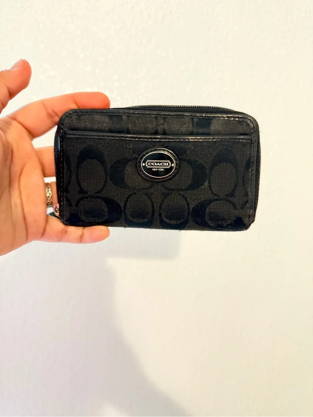 Coach Black Signature Zip Card Wallet